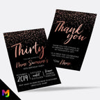 Personalised 30th birthday party Invitations Invites | Rose gold black glitter modern design