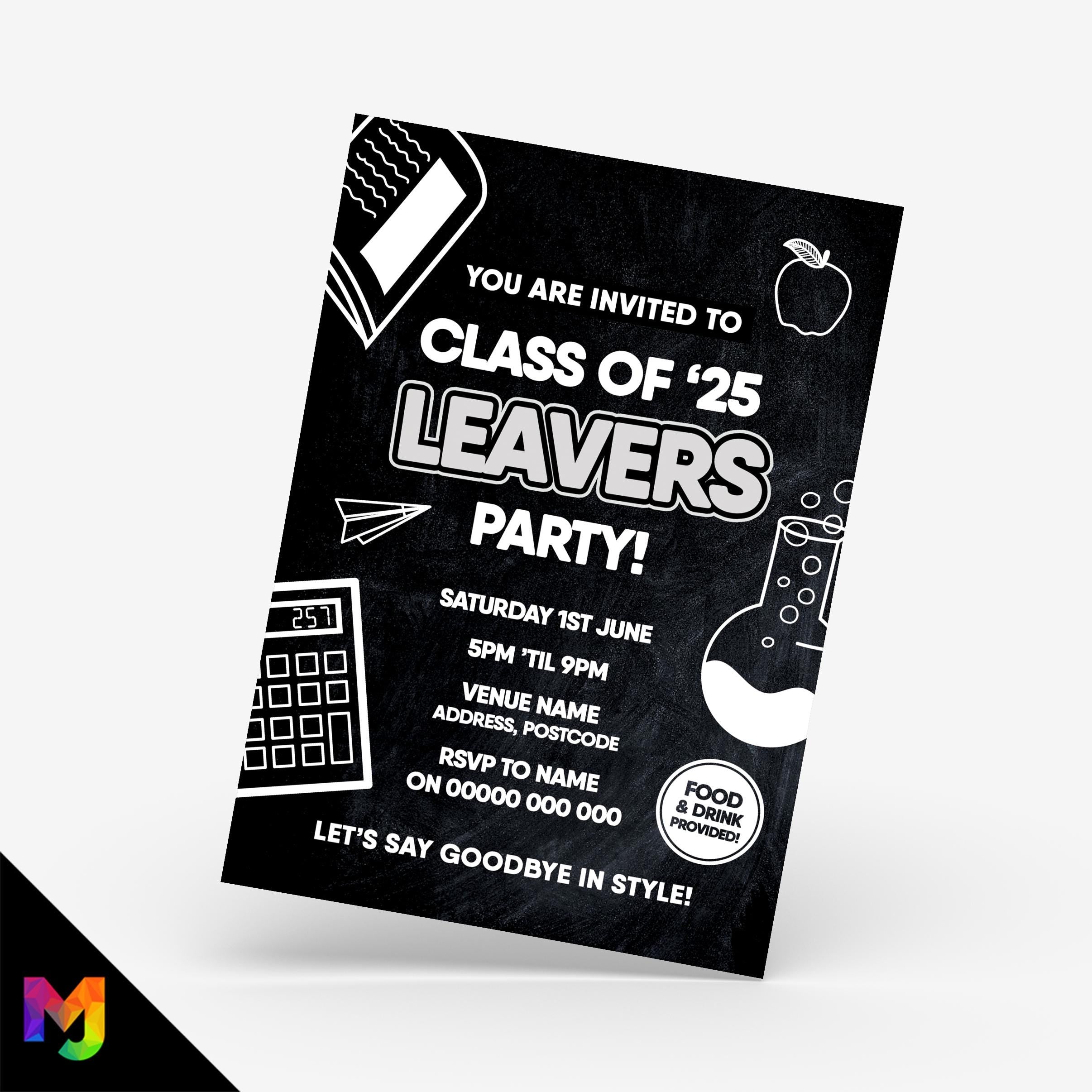 Personalised school leavers party style invitations invites | Class of 2025 learning leaving goodbye parties boys girls fun friends