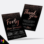 Personalised 40th birthday party Invitations Invites | Rose gold black glitter modern design