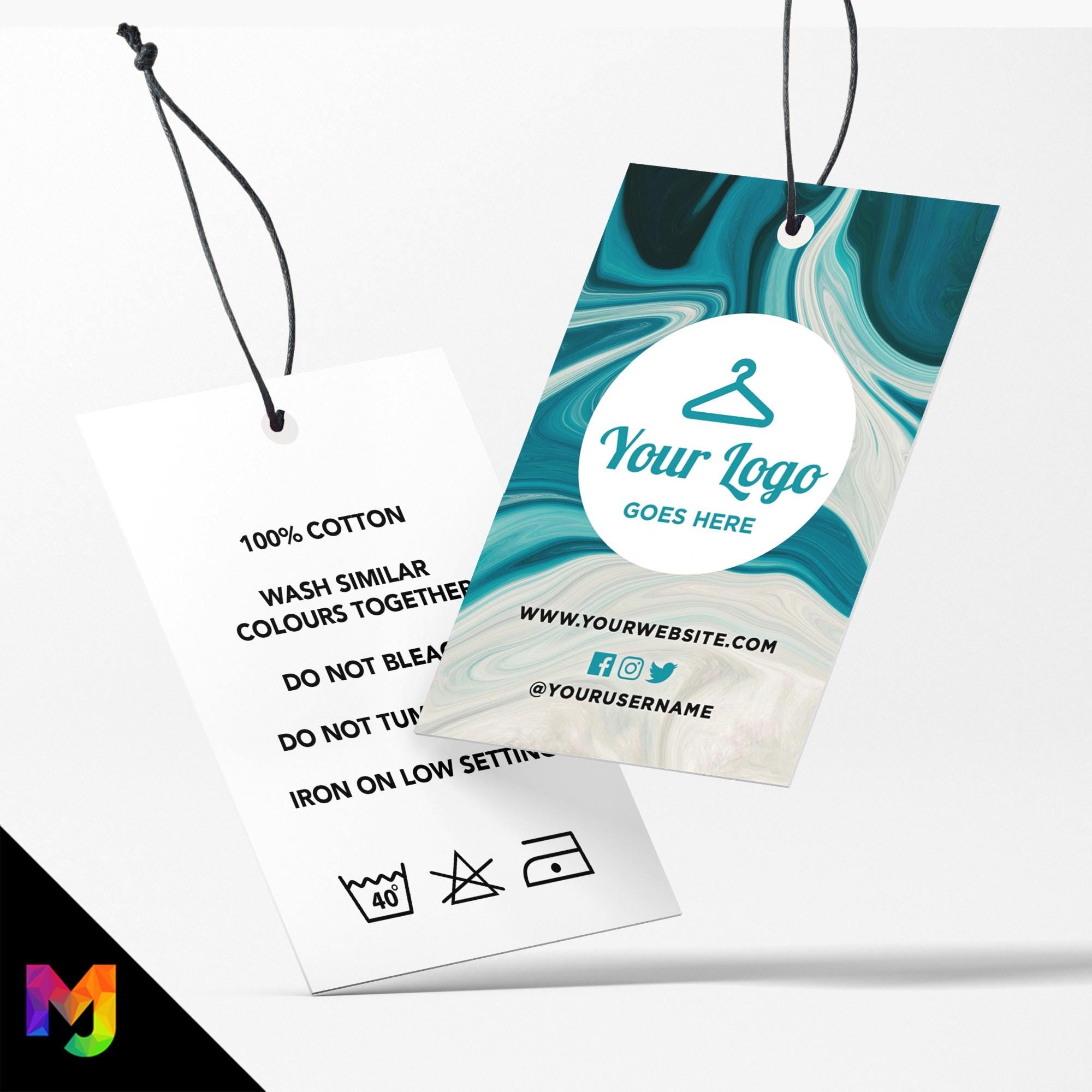 Custom printed clothing swing tags cards | Blue white swirl wax pattern abstract style design