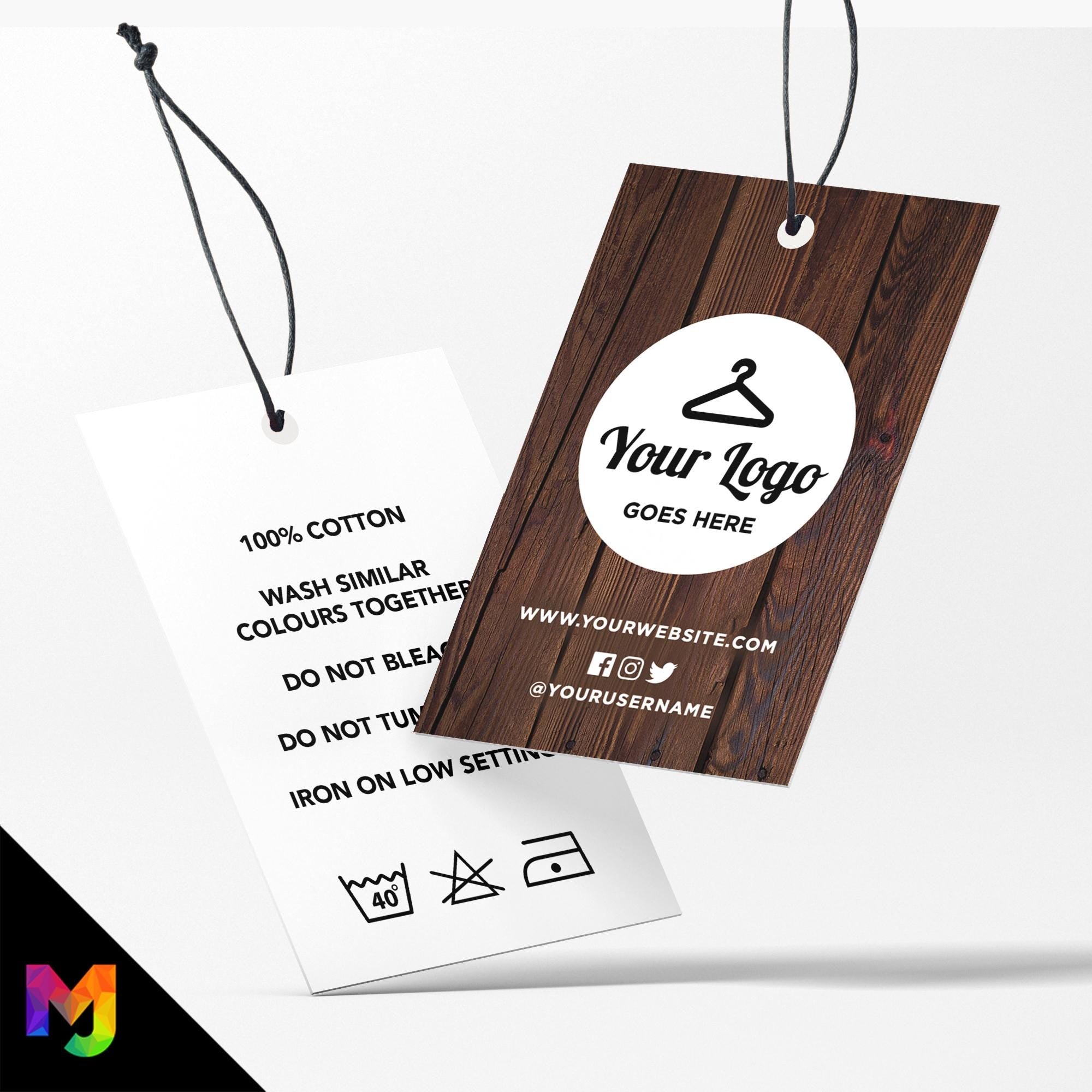 Custom printed clothing swing tags cards | Brown wood effect pattern abstract style design