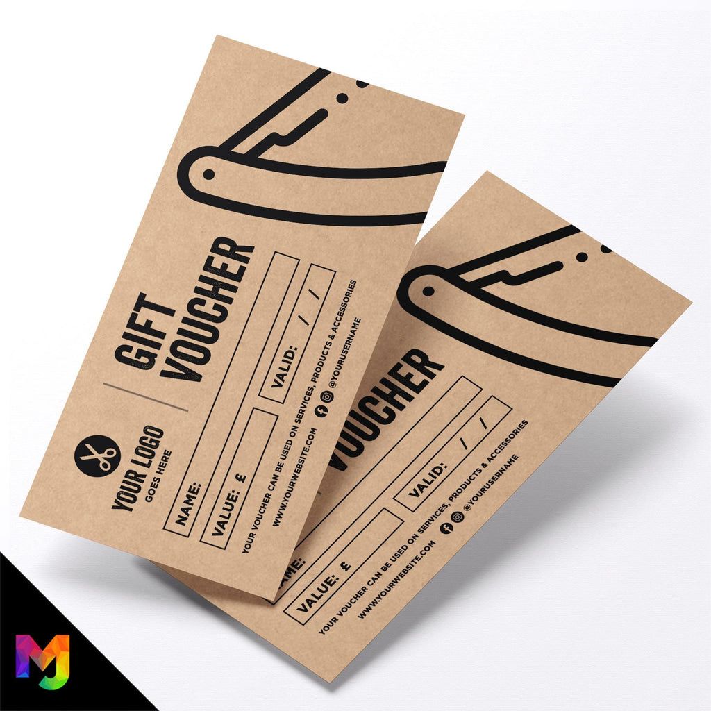 Custom printed kraft gift vouchers | Eco-friendly recycled | Barber hairdresser business shave skin fade stylist grooming 1