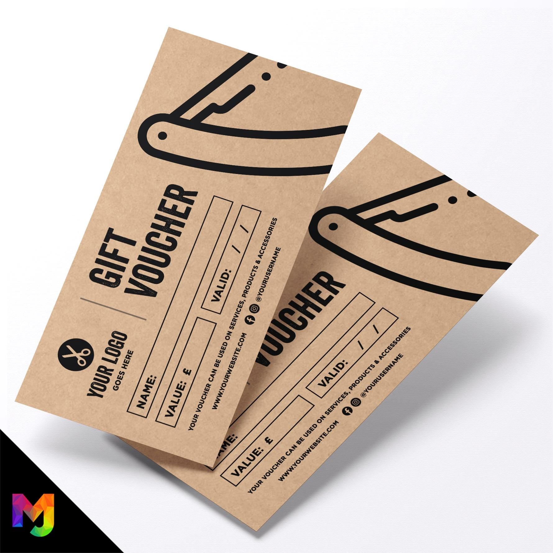Custom printed kraft gift vouchers | Eco-friendly recycled | Barber hairdresser business shave skin fade stylist grooming 1