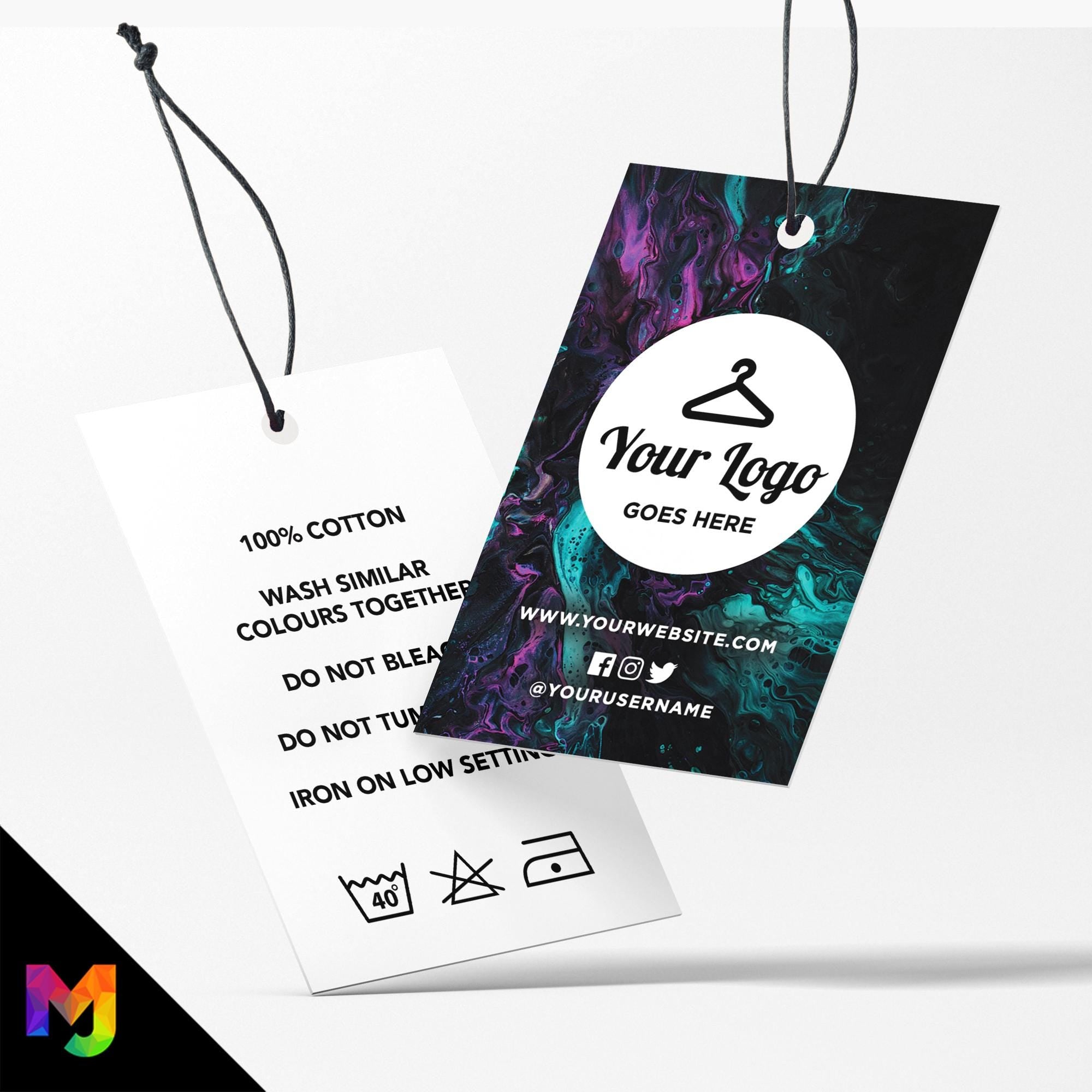 Custom printed clothing swing tags cards | Black blue wax pattern abstract style design