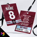 Personalised football shirt style VIP pass & lanyard Invitations Invites | Any Team | Claret and blue shirt team style