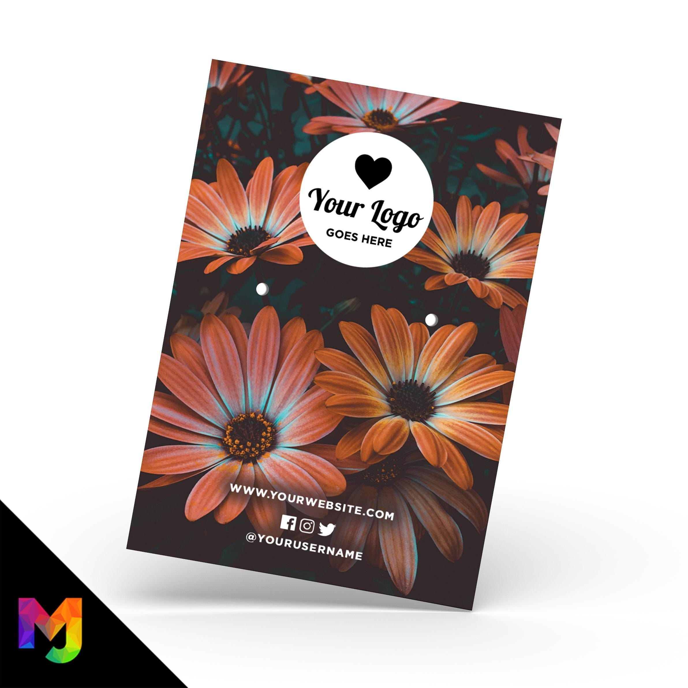 Custom jewellery backing card printing | A6 size | Orange dark floral flowers feminine design