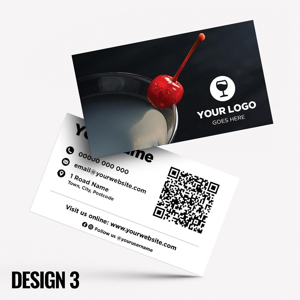 Custom Business Card Printing | Drinks Bar Pub Cocktails Beer Restaurant Cafe Micropub Bars Pints Wine Winebar Businesses