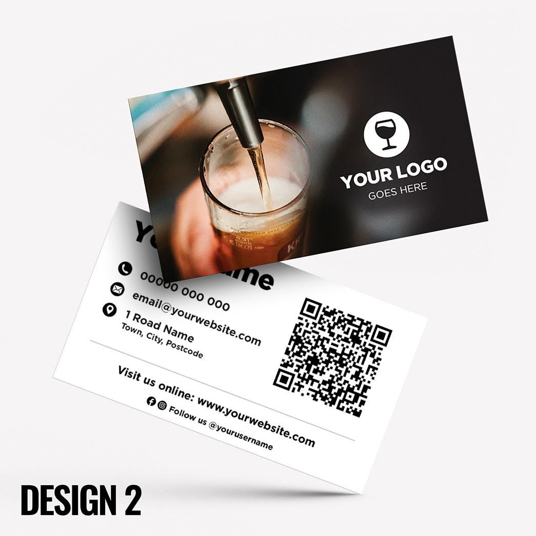 Custom Business Card Printing | Drinks Bar Pub Cocktails Beer Restaurant Cafe Micropub Bars Pints Wine Winebar Businesses