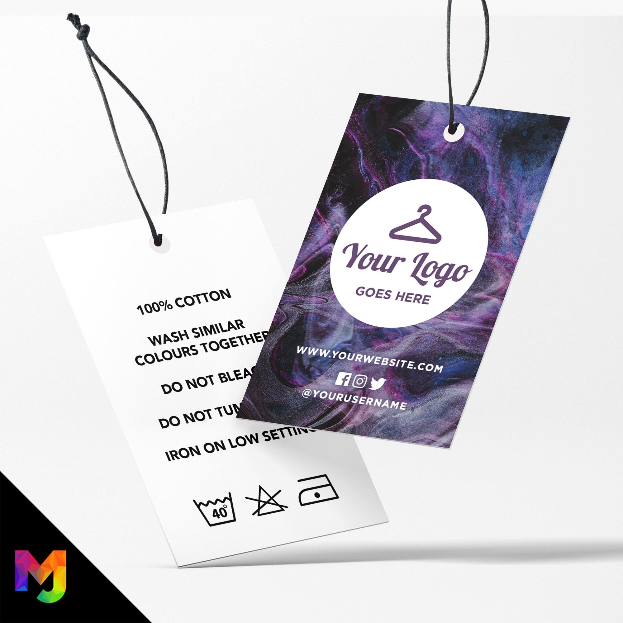 Custom printed clothing swing tags cards | Purple space sky galaxy style design