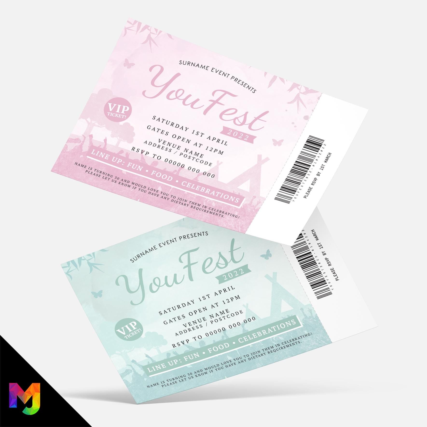Personalised boho chic festival ticket style Invitations Invites | Summer party fest