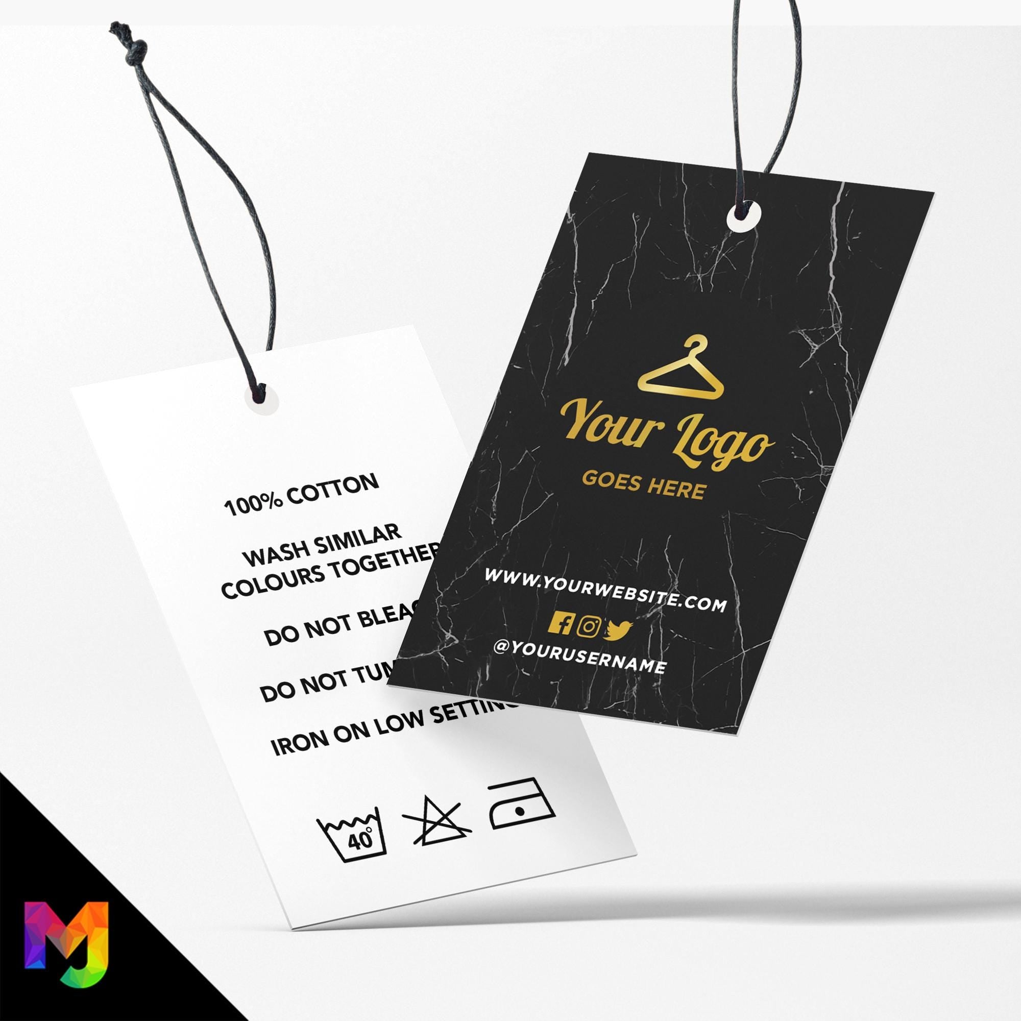 Custom printed clothing swing tags cards | Black marble gold modern style design