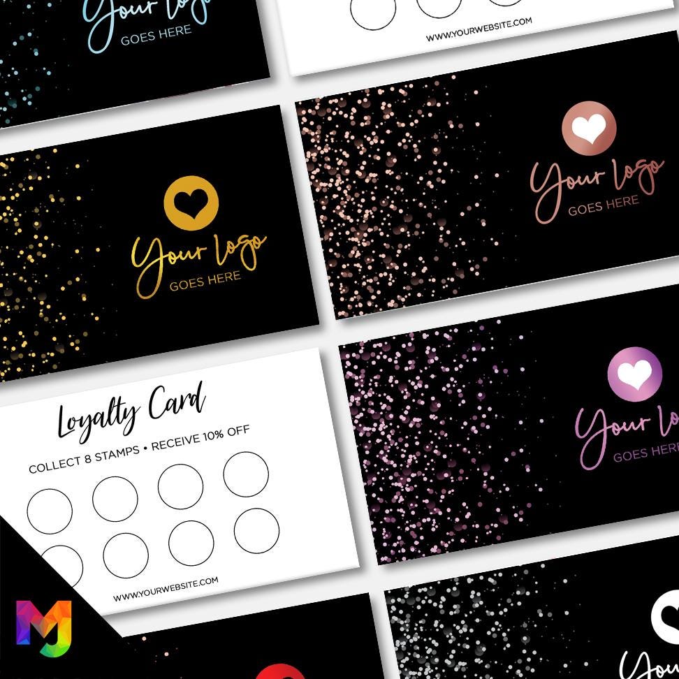 Custom printed loyalty reward cards | Glitter Style Modern Design Gold Rose Blue Pink Glittery Elegant Cute Feminine Businesses