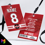 Personalised football shirt style VIP pass & lanyard Invitations Invites | Any Team | Red and white shirt style