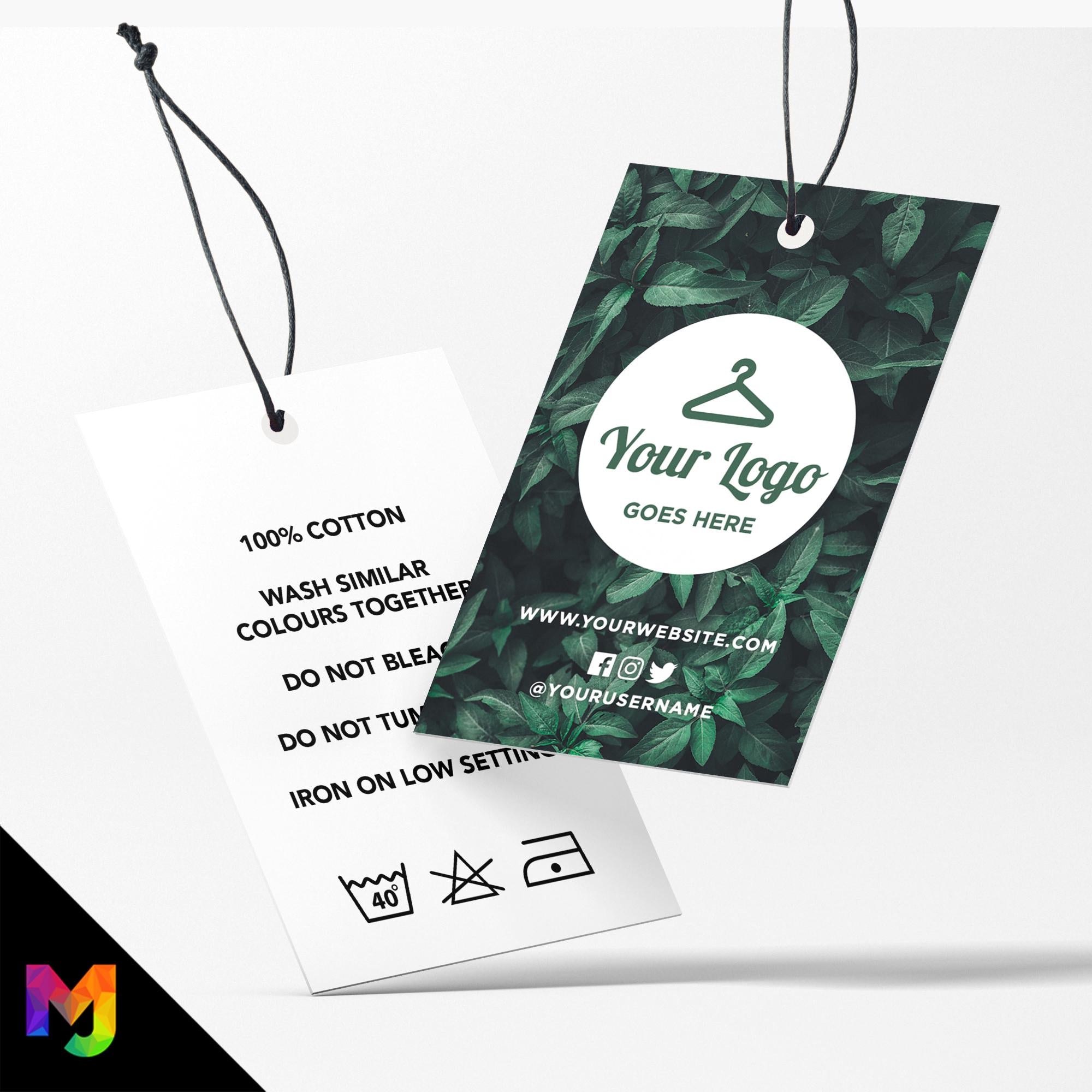 Custom printed clothing swing tags cards | Nature natural green leaf pattern design 1