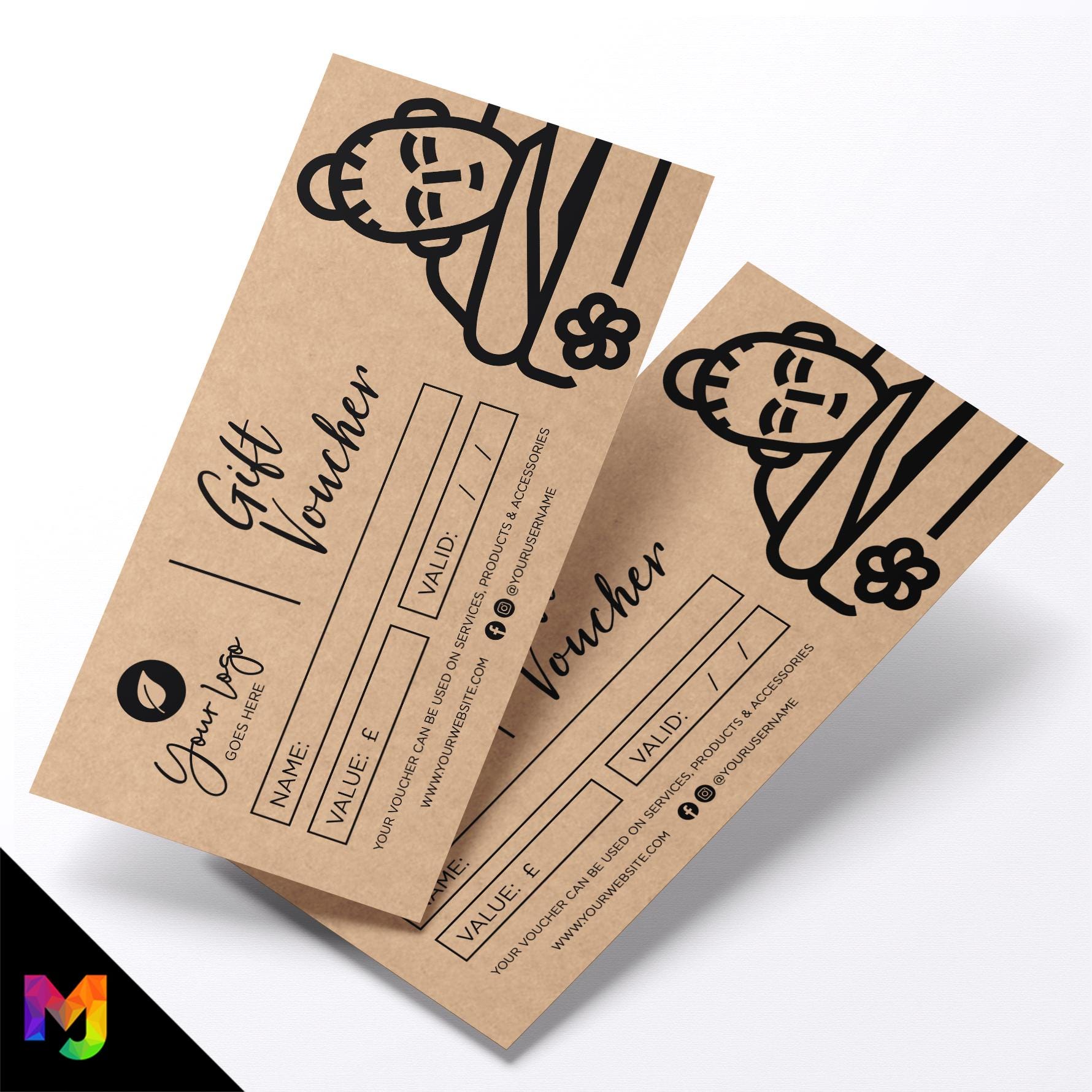 Custom printed kraft gift vouchers | Eco-friendly recycled | Massage therapy masseur beauty therapy therapist business 1