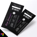 Personalised 70th birthday party purple black glitter ticket style Invitations Invites | Perforated | Any age!