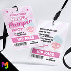 Personalised pamper party style VIP pass & lanyard Invitations Invites | Girls pink sleepover