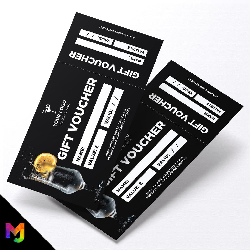 Custom printed gift vouchers | Perforated stubs | Cocktail Bar Restaurant Drinks Pub Gin Wine Beer 2