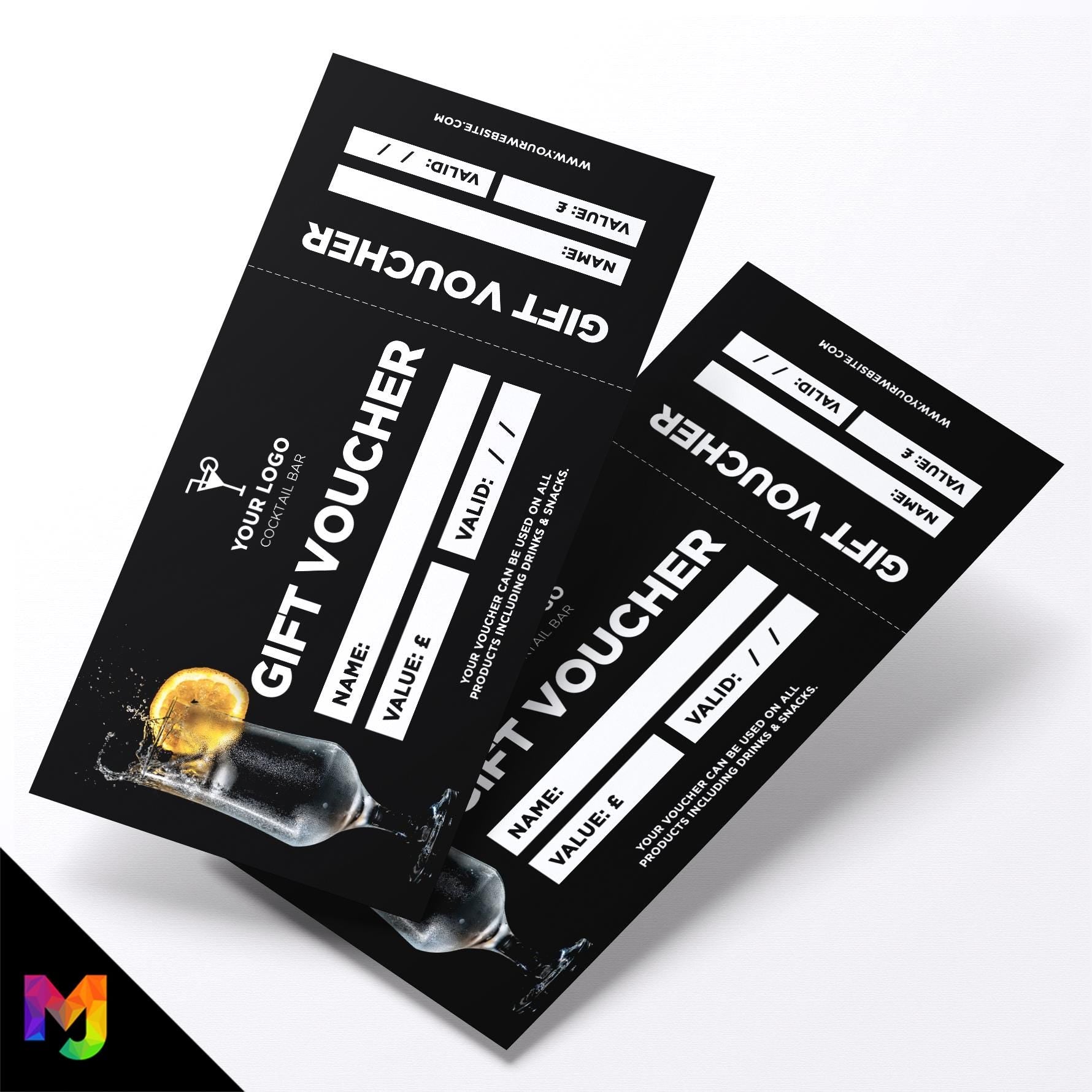 Custom printed gift vouchers | Perforated stubs | Cocktail Bar Restaurant Drinks Pub Gin Wine Beer 2