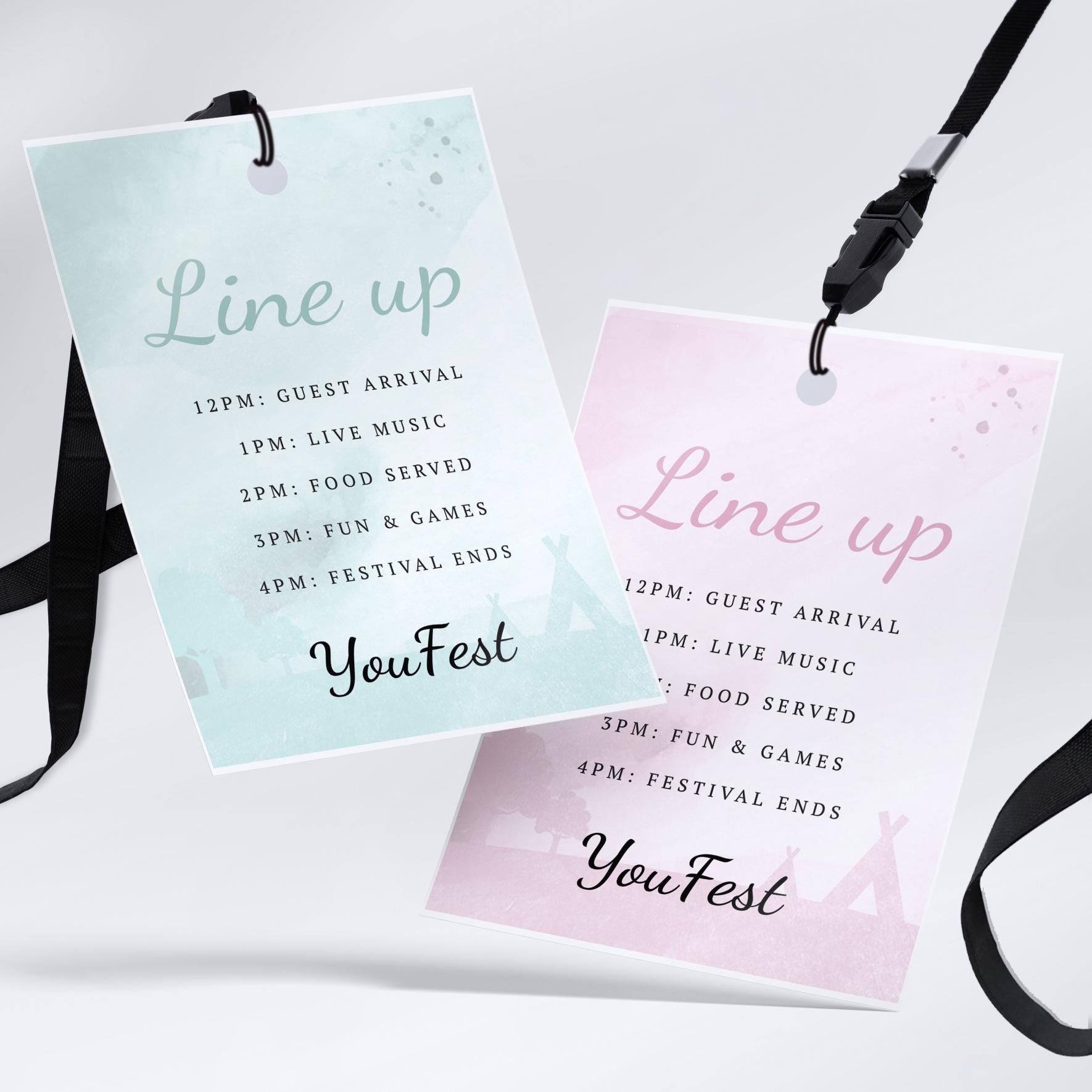 Personalised boho / chic festival style VIP pass & lanyard Invitations Invites | Any colour | Music summer fest