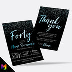 Personalised 40th birthday party Invitations Invites | Black blue gold glitter modern design