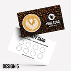 Custom printed loyalty reward cards | Coffee shop cafe barista bistro restaurant kiosk drinks hot mug cup takeaway businesses
