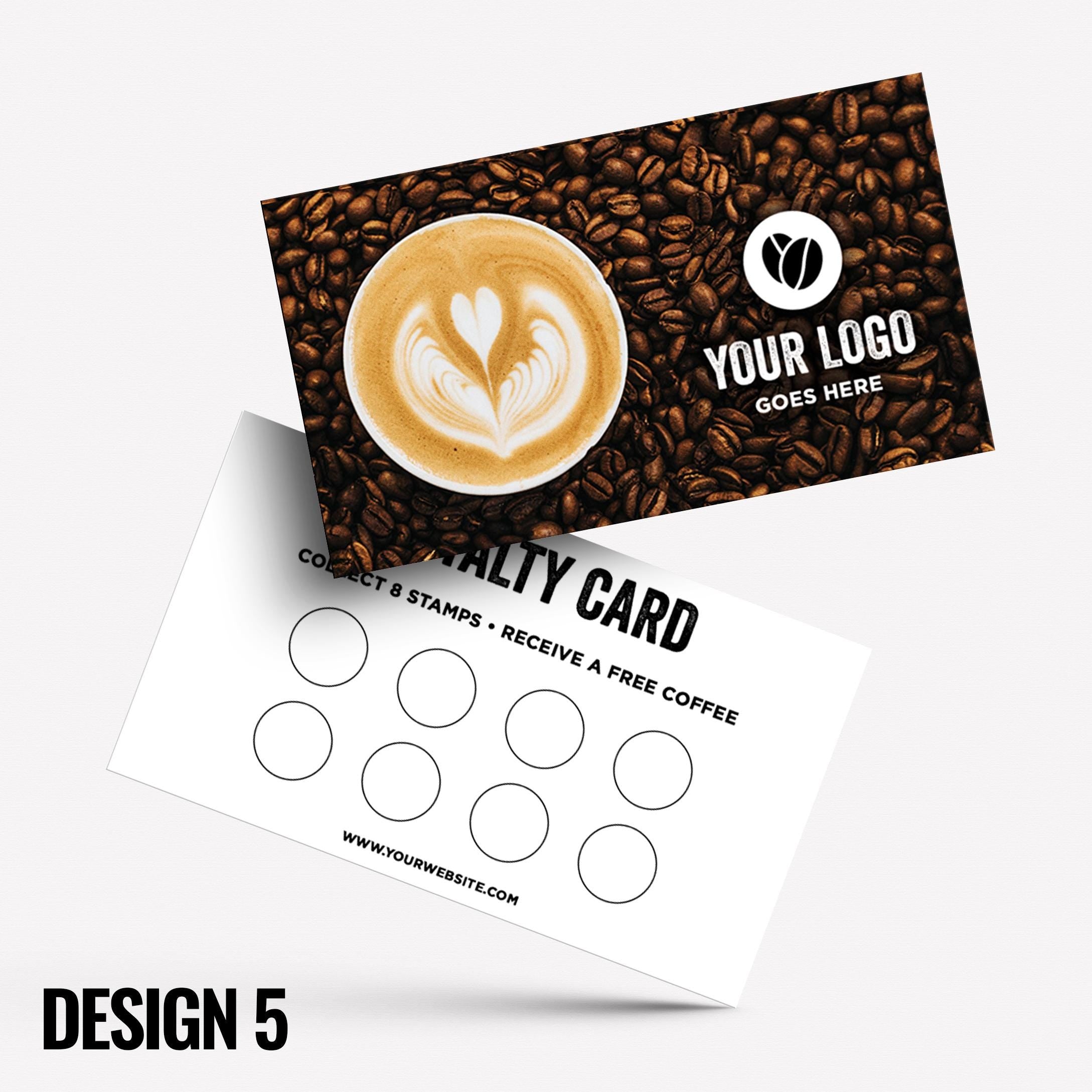 Custom printed loyalty reward cards | Coffee shop cafe barista bistro restaurant kiosk drinks hot mug cup takeaway businesses