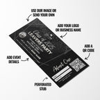 Custom printed school leavers party tickets | Perforated stubs | Black marble silver school student prom leaving party Class of 2025