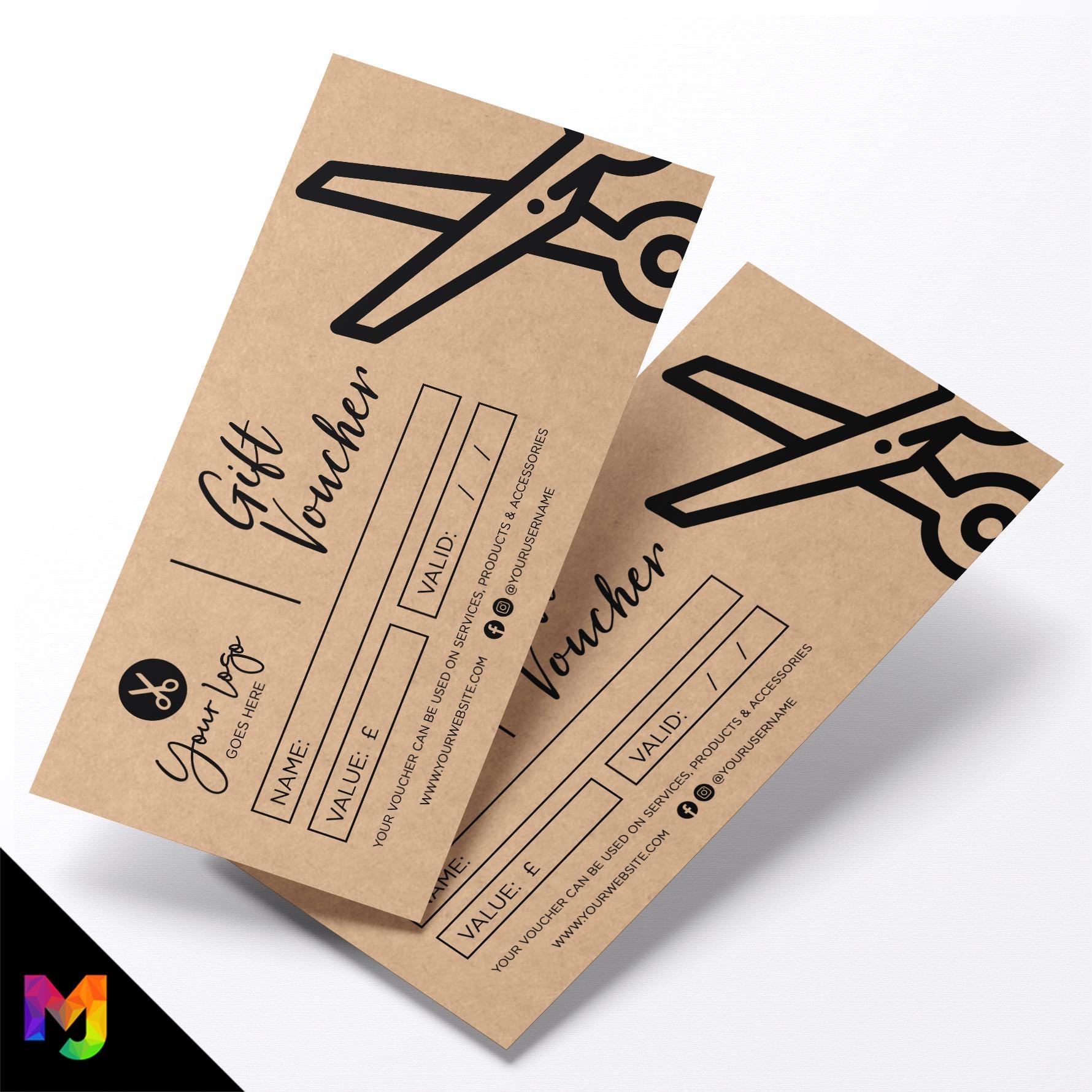 Custom printed kraft gift vouchers | Eco-friendly recycled | Hair salon stylist women's beauty styling haircut hairdressing hairdresser 1