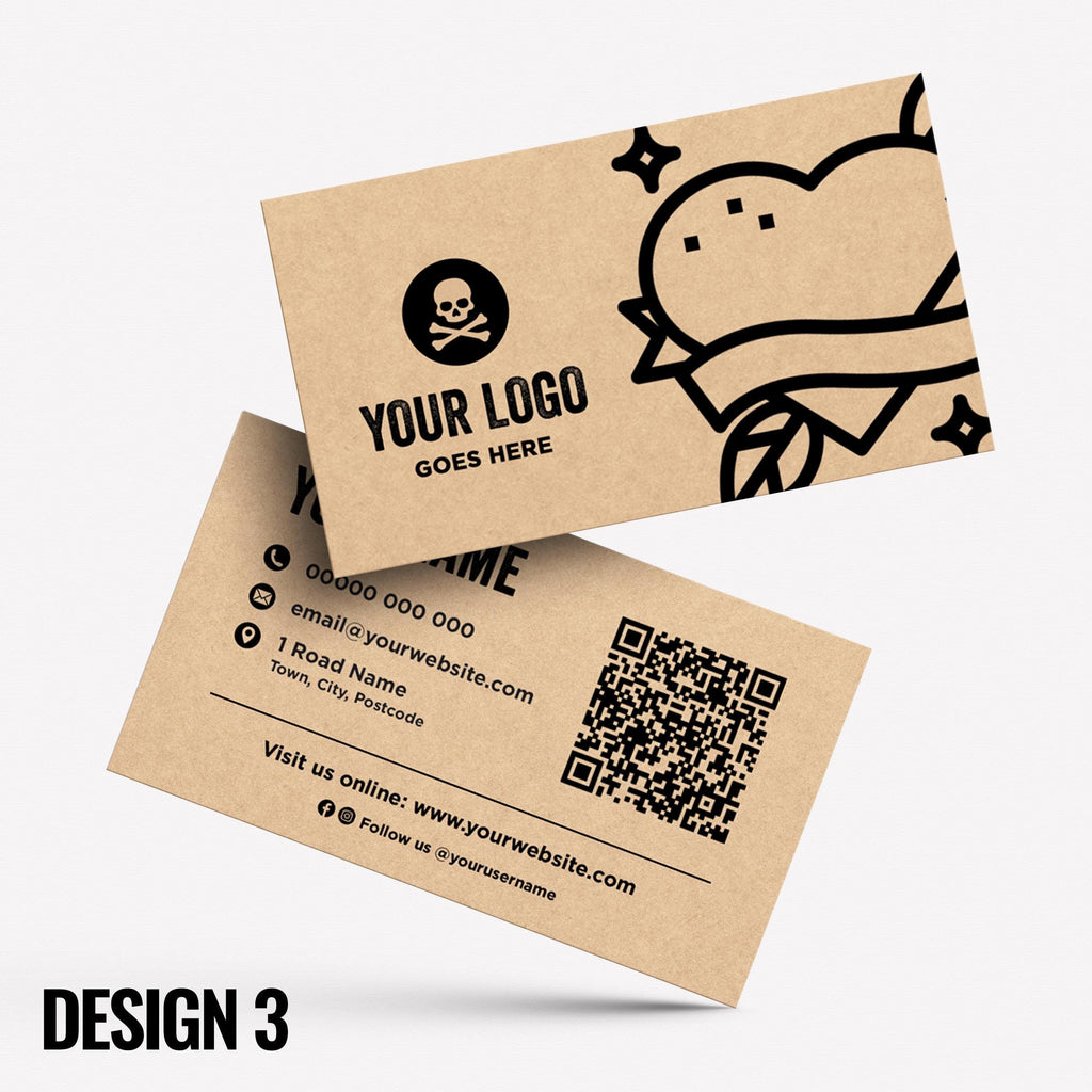 Custom Kraft Business Card Printing | Tattoo studio artist piercing piercer body art jewellery tats ink inked businesses parlour salon