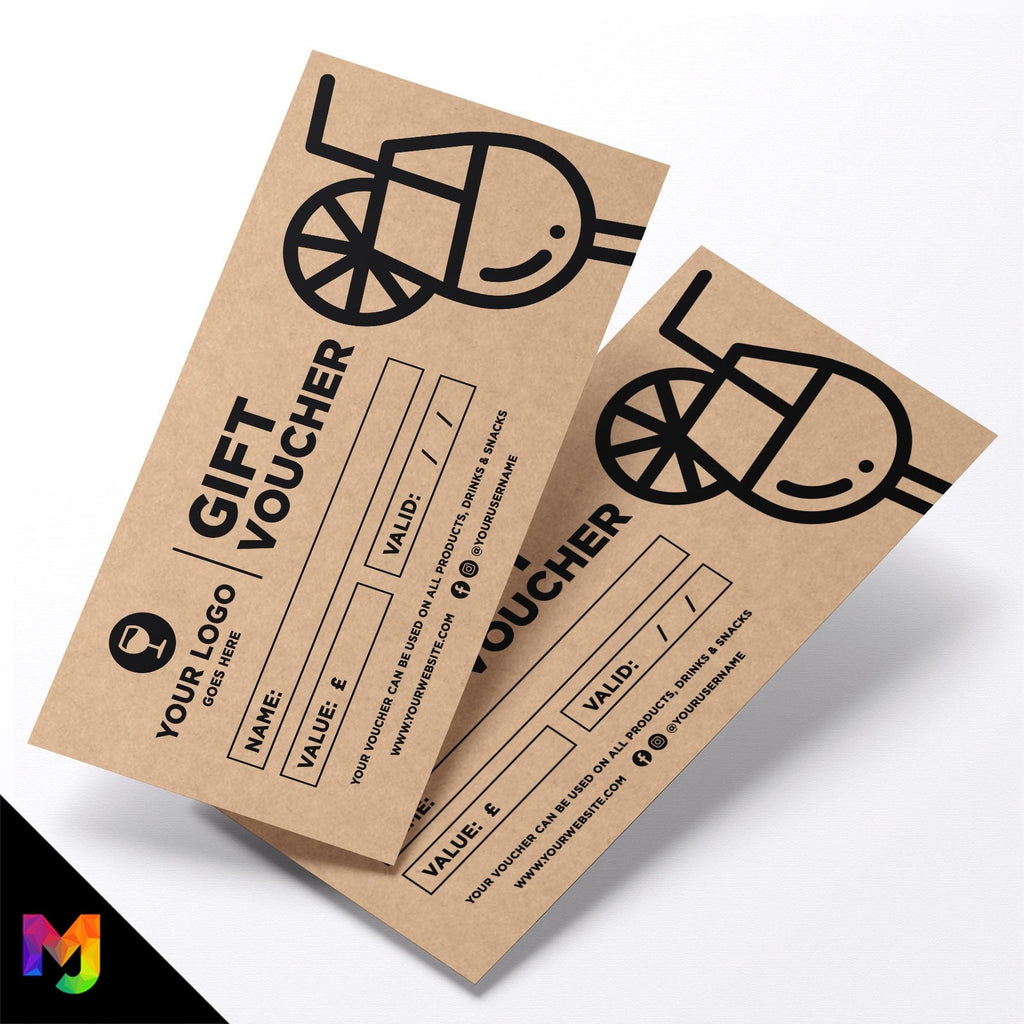 Custom printed kraft gift vouchers | Eco-friendly recycled | Cocktail Bar Restaurant Drinks Pub Gin Wine Beer 1