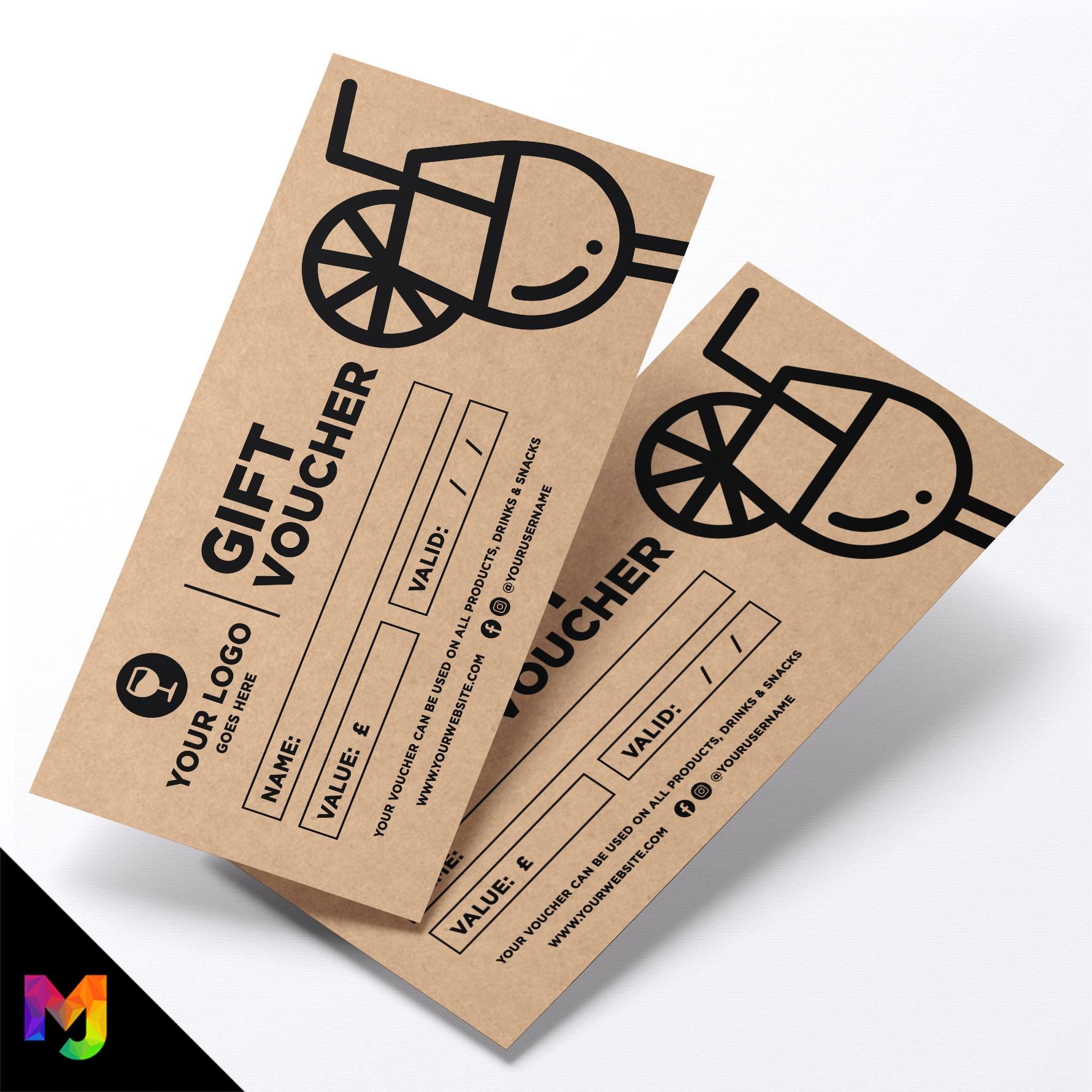 Custom printed kraft gift vouchers | Eco-friendly recycled | Cocktail Bar Restaurant Drinks Pub Gin Wine Beer 1