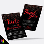 Personalised 30th birthday party Invitations Invites | Black red glitter modern design