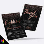 Personalised 18th birthday party Invitations Invites | Black marble rose gold glitter modern design