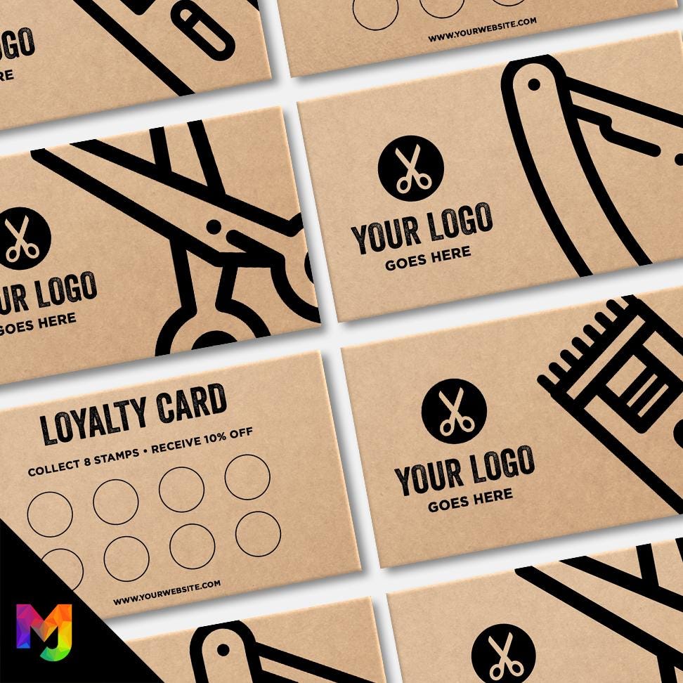 Custom printed kraft loyalty reward cards | Barber hairdresser stylist skin fade grooming male barbers barbering cut businesses