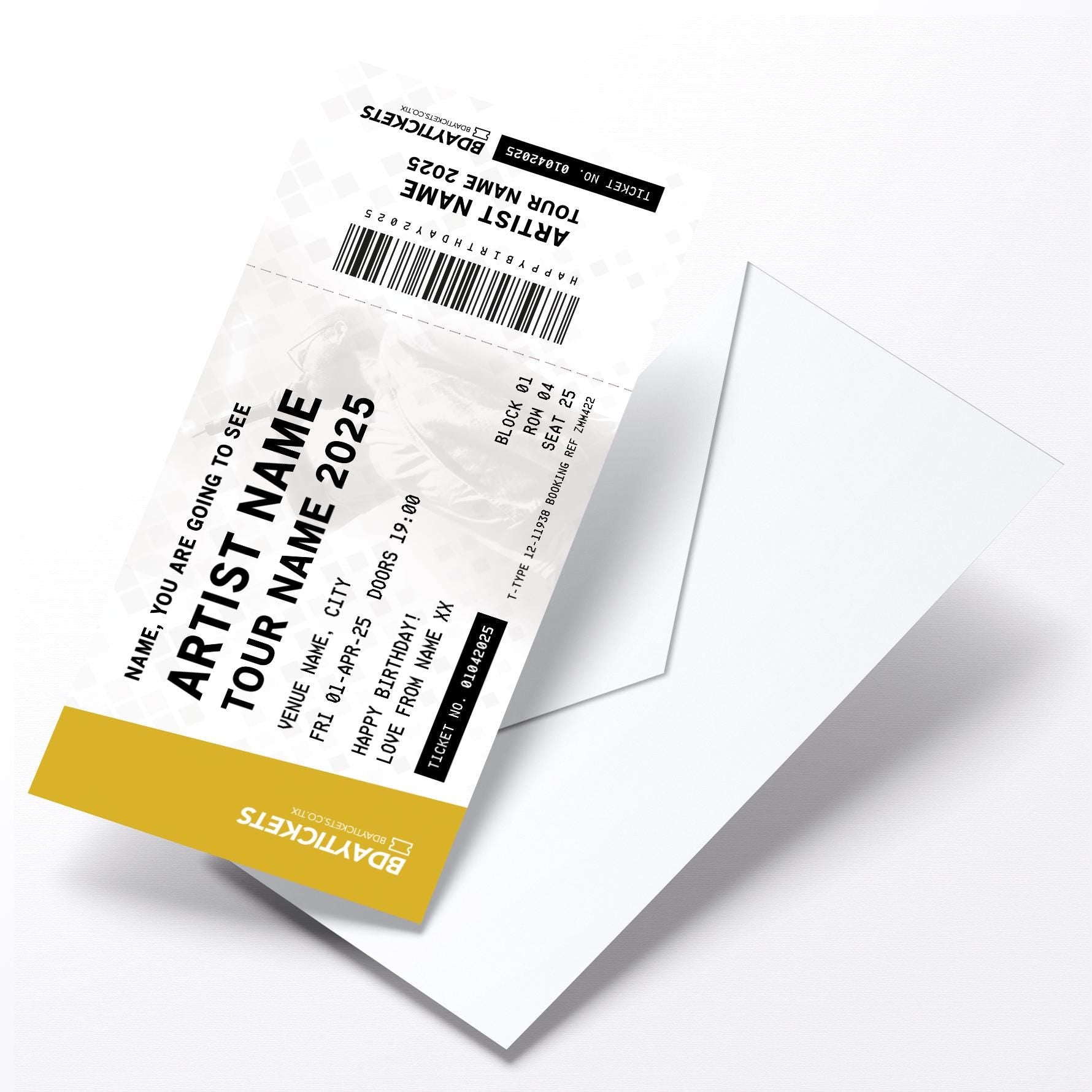 Personalised mock gig/concert ticket Birthday / Christmas gift | Any artist/band/show!
