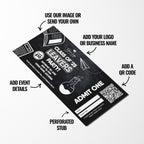 Custom printed school leavers party tickets | Perforated stubs | Black design student prom leaving parties Class of 2025