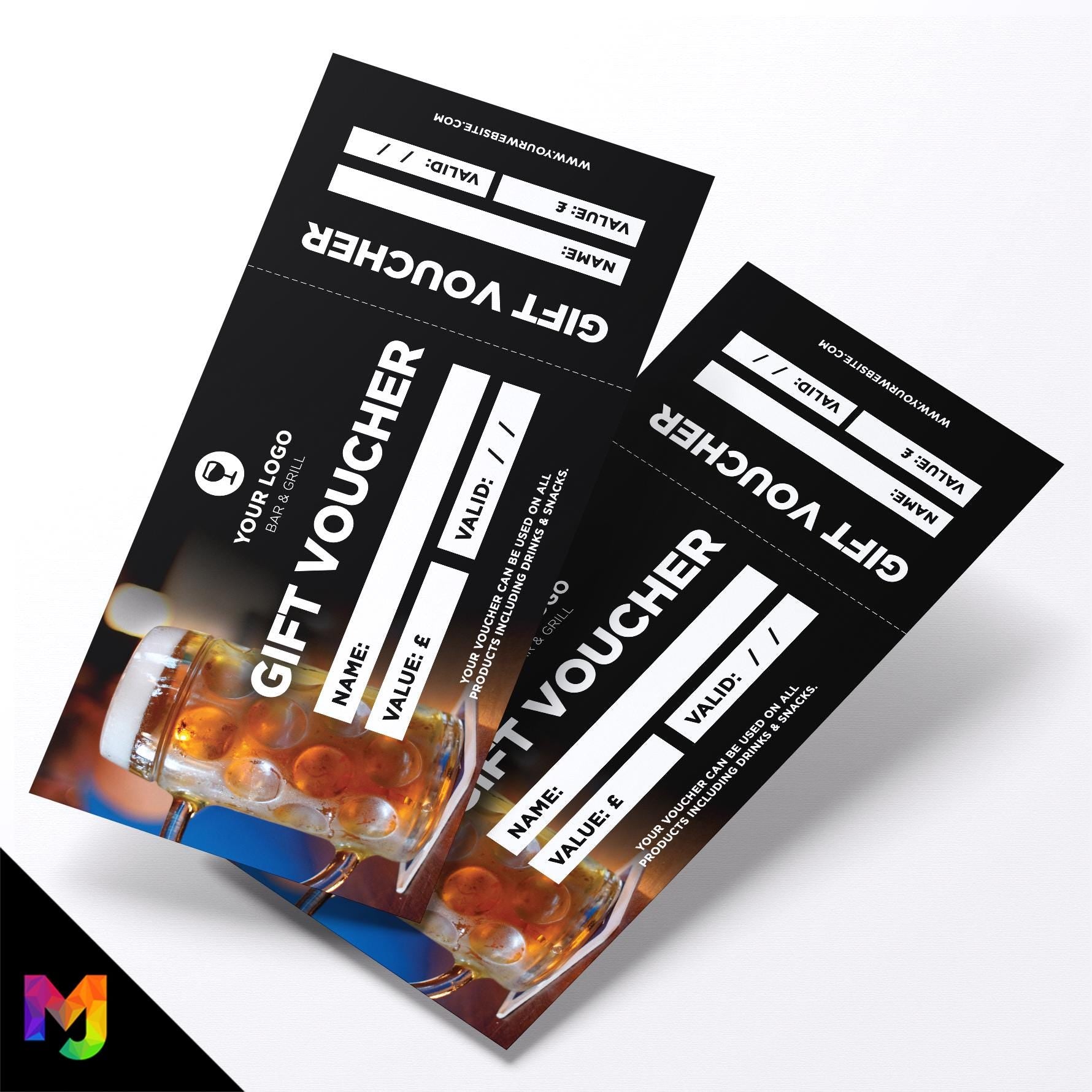 Custom printed gift vouchers | Perforated stubs | Bar beer drinks cocktail restaurant club business 02