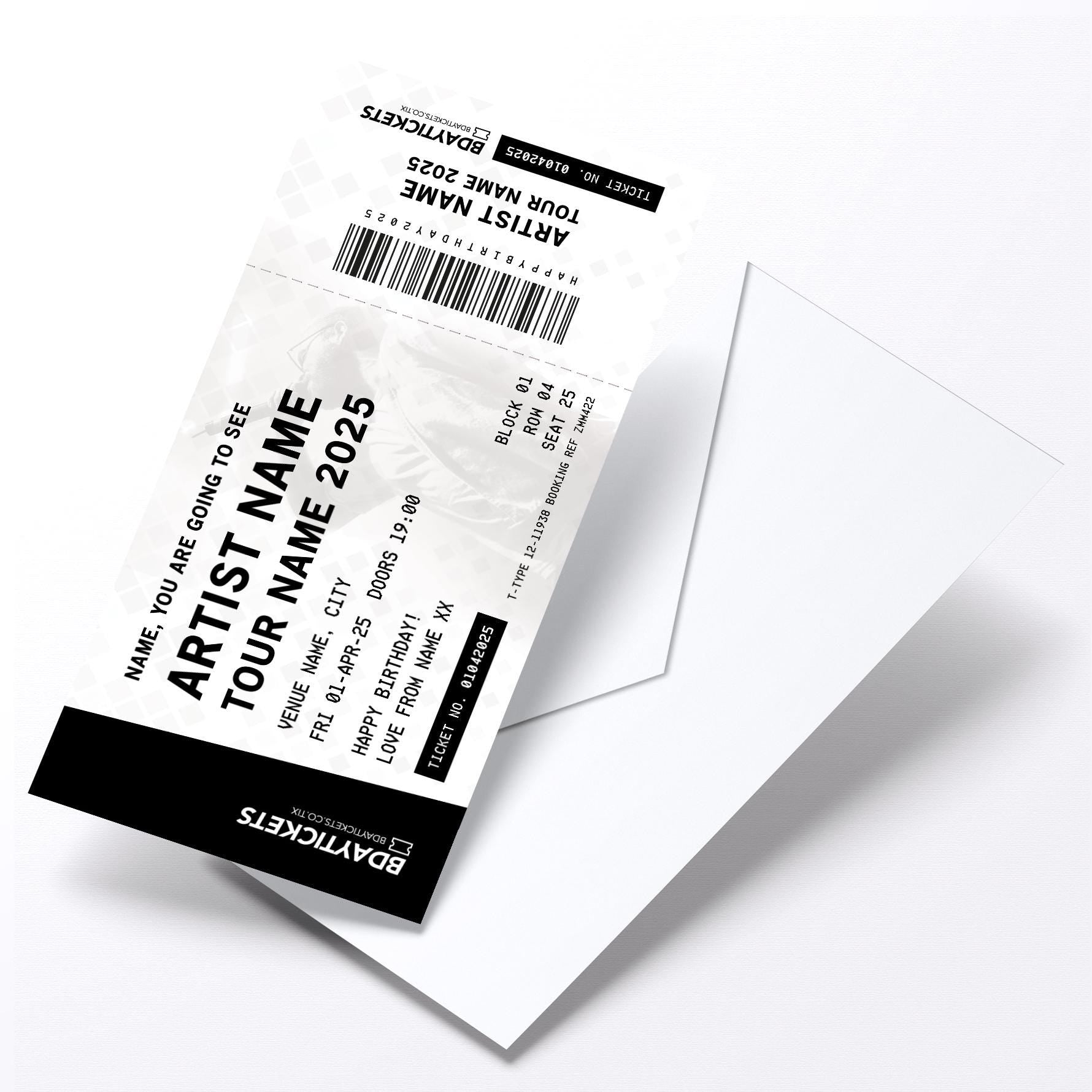 Personalised mock gig/concert ticket Birthday / Christmas gift | Any artist/band/show!