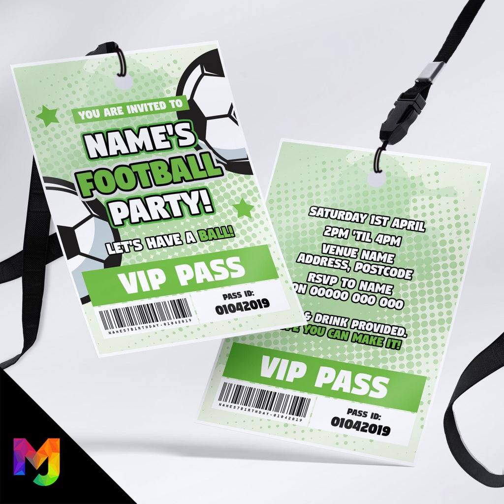 Personalised football / sports party style VIP pass & lanyards