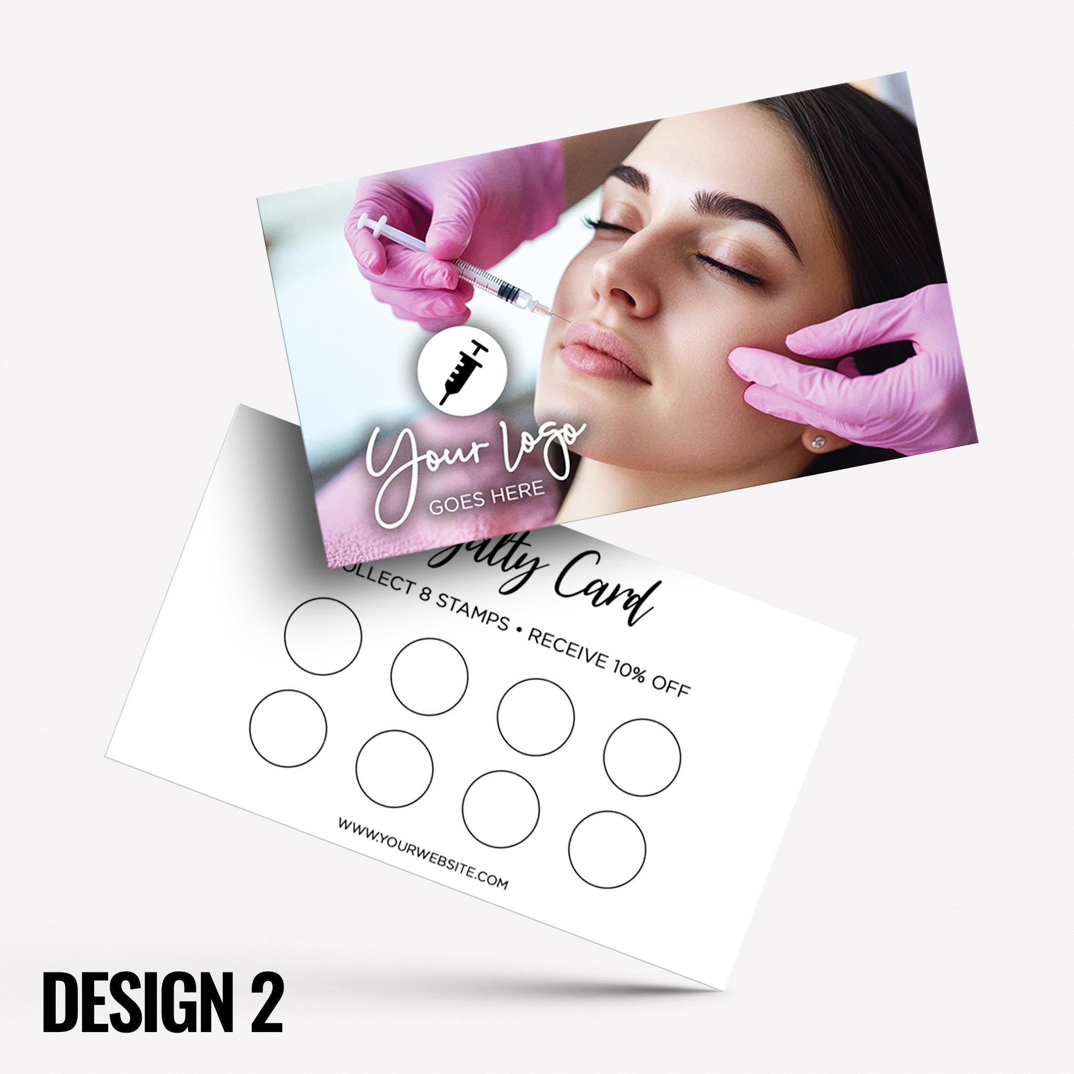 Custom printed loyalty reward cards | Aesthetics clinic beautician PMU injection botox cosmetics beauty female tanning salon tan spraytan