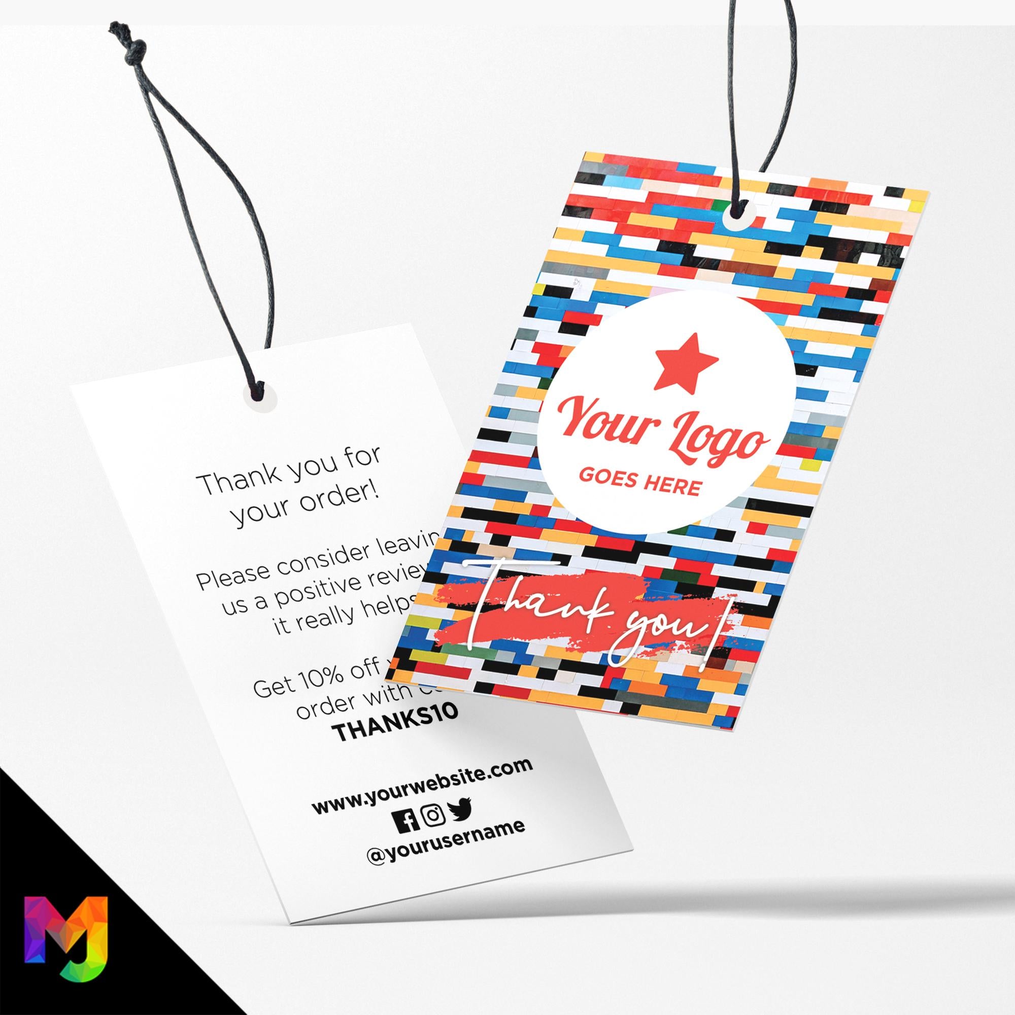 Custom printed thank you swing tags cards | Coloured bricks pattern abstract style design
