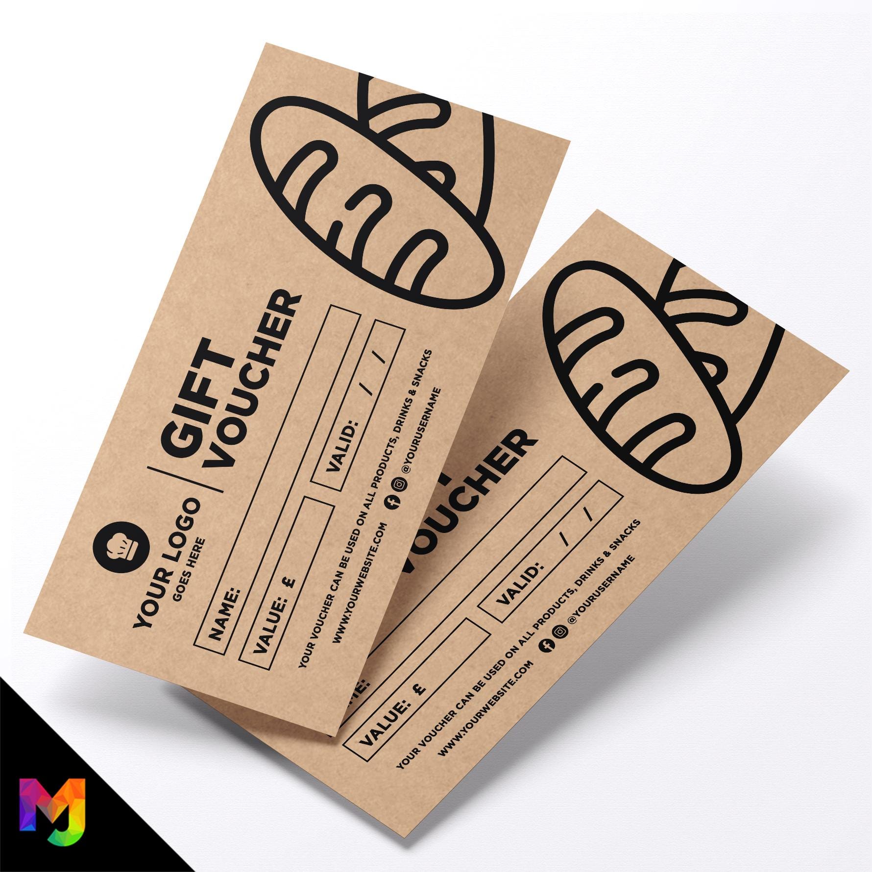 Custom printed kraft gift vouchers | Eco-friendly recycled | Chef Food Bakery Cake Design 2