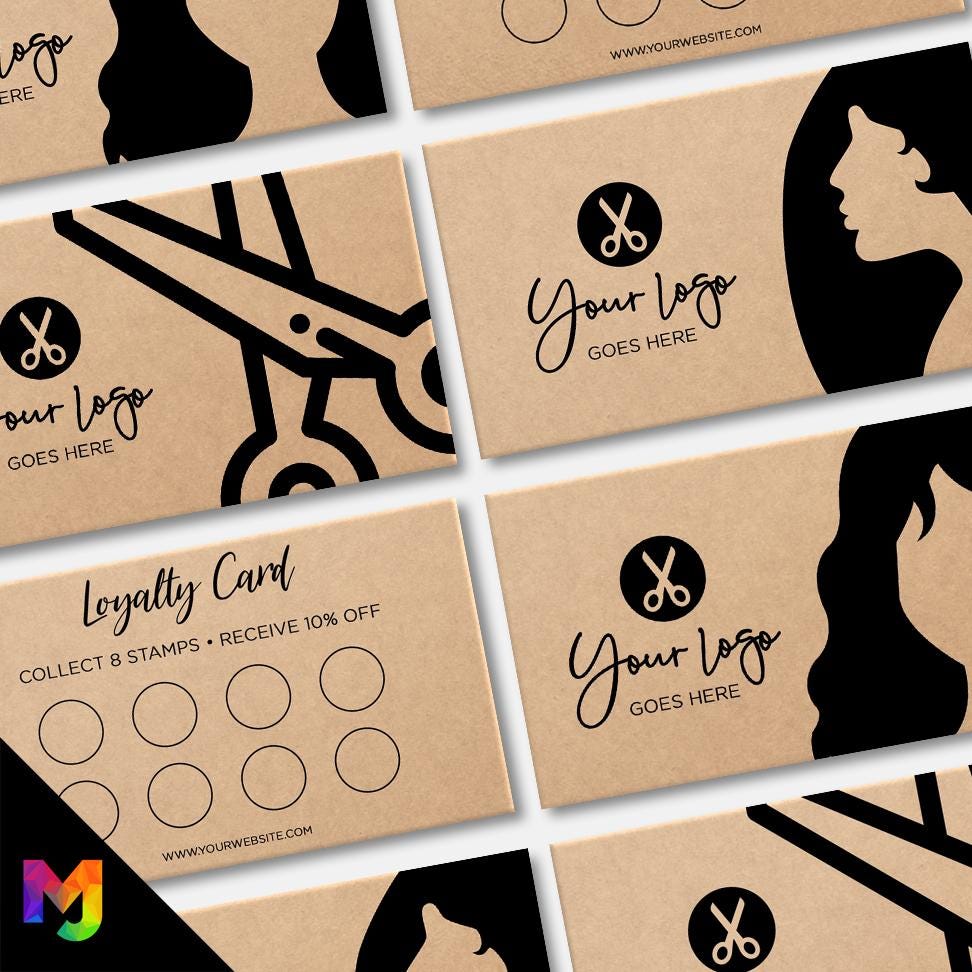 Custom printed kraft loyalty reward cards | Hair salon stylist hair dresser hairdressing beauty female beautician businesses