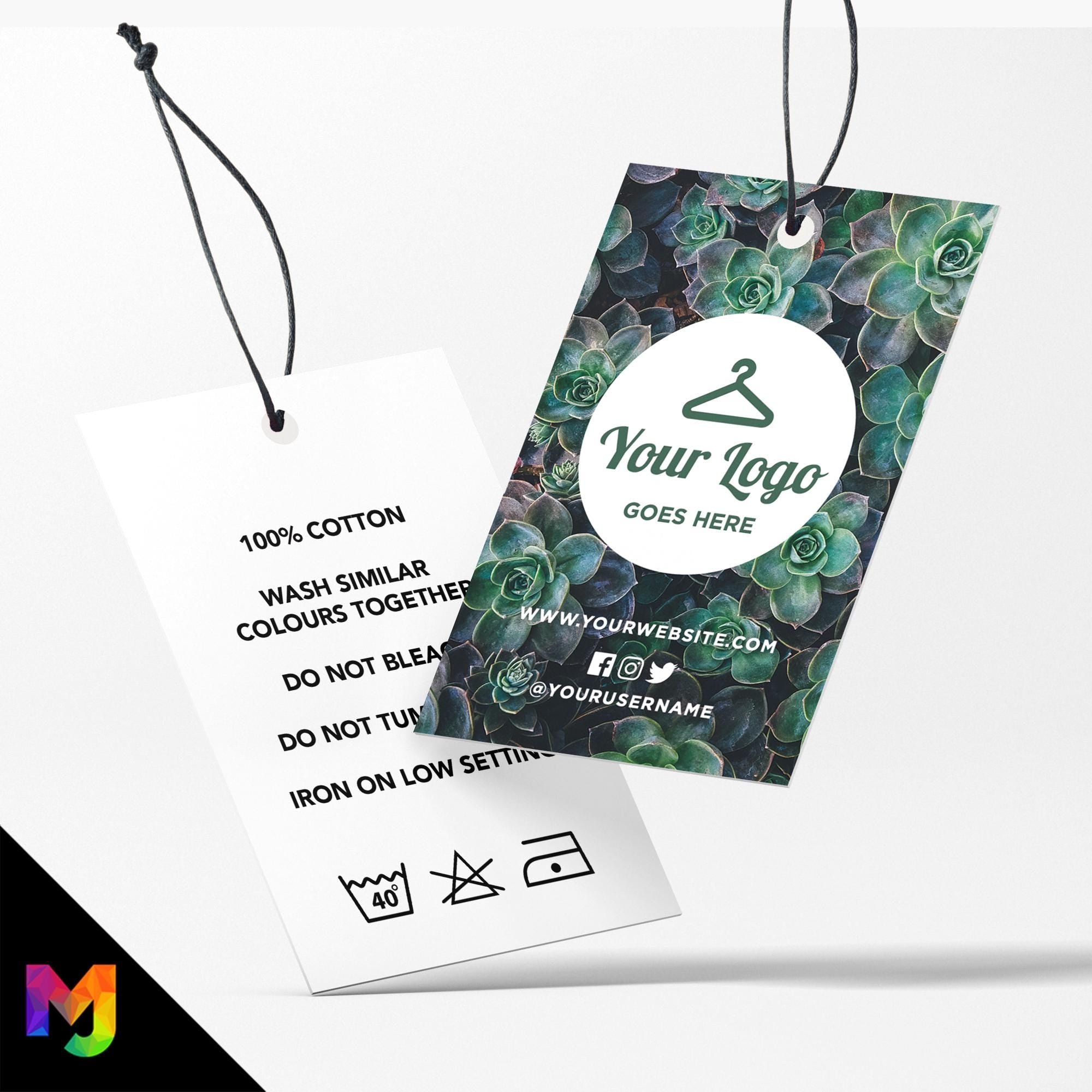 Custom printed clothing swing tags cards | Nature natural green leaf pattern design 2