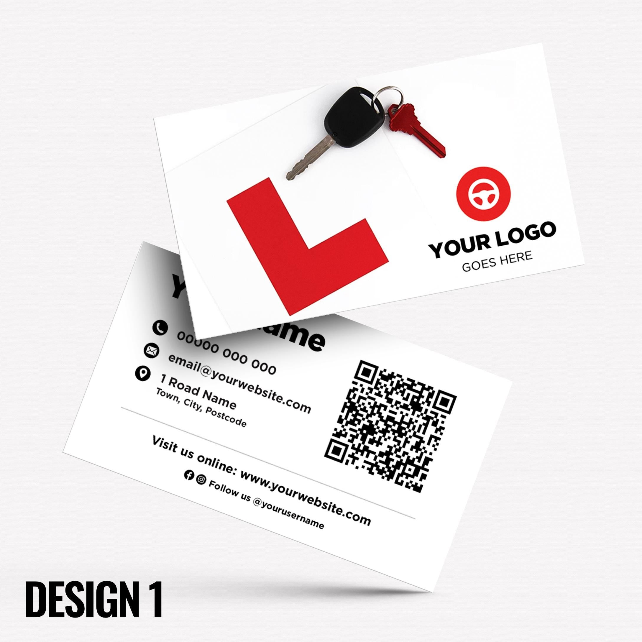 Custom Business Card Printing | Driving school instructor drive lesson learner learn car street roads businesses