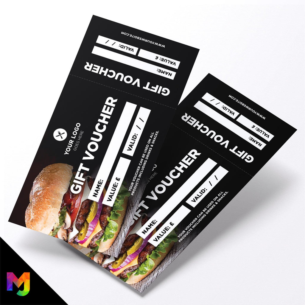 Custom printed gift vouchers | Perforated stubs | Food Restaurant Takeaway Burgers Buns Smash Burger