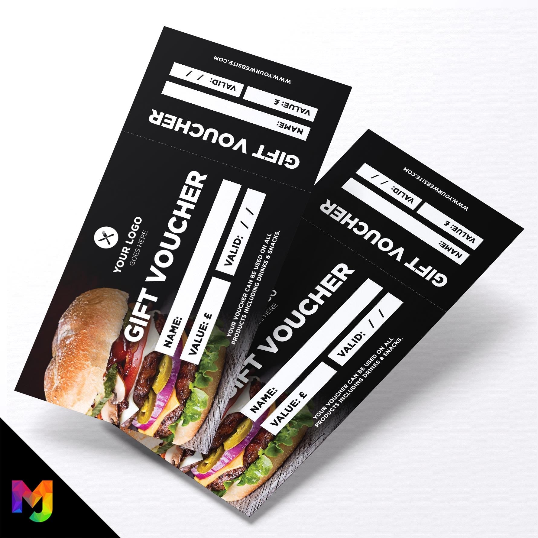 Custom printed gift vouchers | Perforated stubs | Food Restaurant Takeaway Burgers Buns Smash Burger