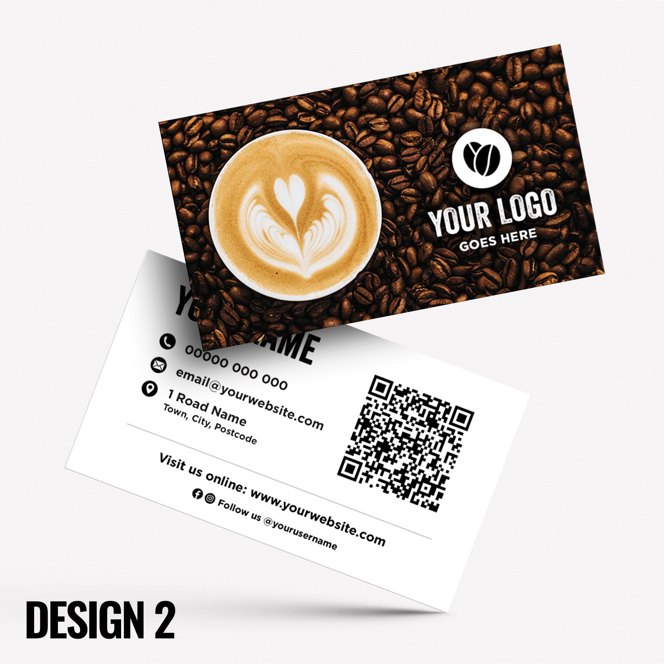 Custom Business Card Printing | Coffee shop cafe barista bistro restaurant kiosk drinks hot mug cup takeaway businesses