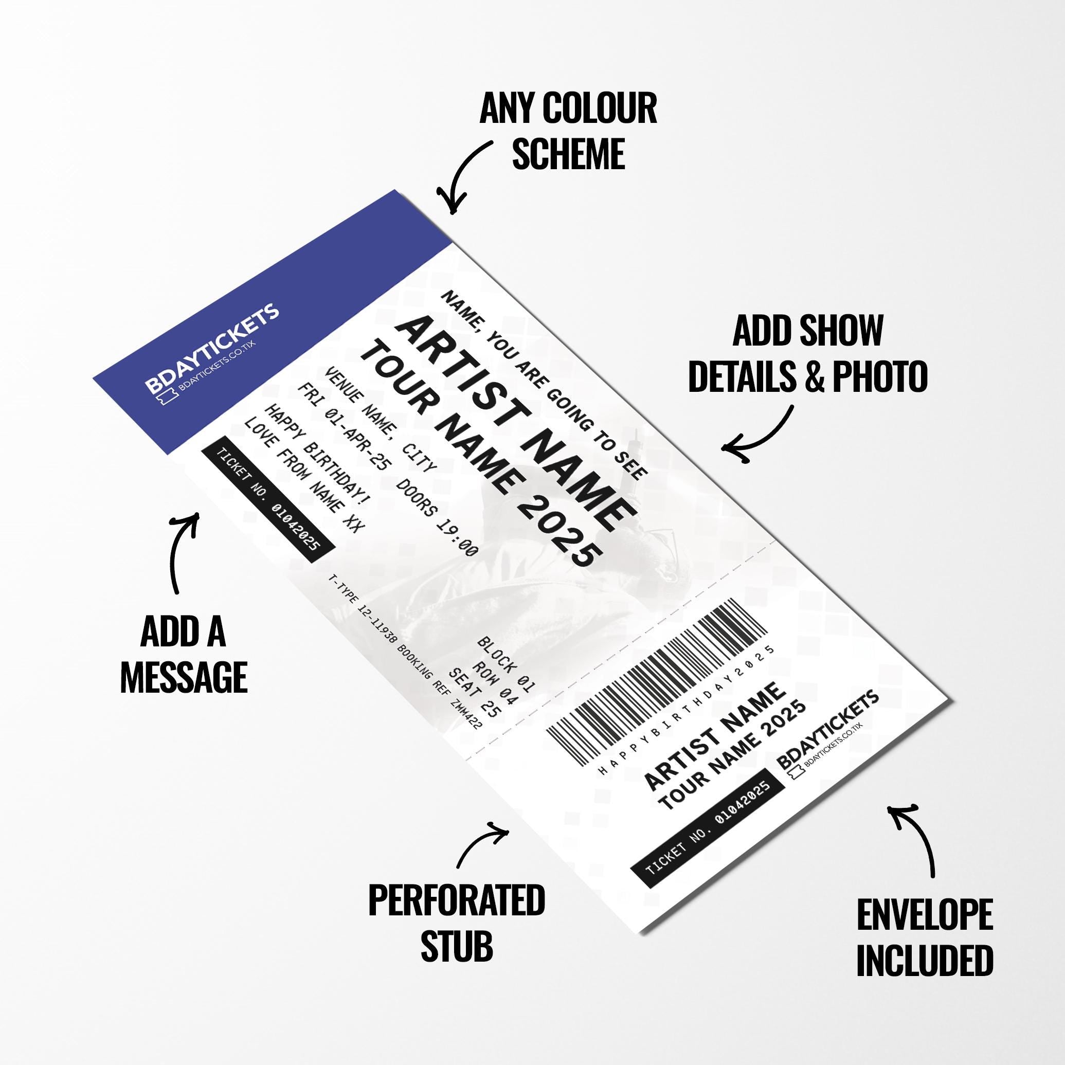 Personalised mock gig/concert ticket Birthday / Christmas gift | Any artist/band/show!